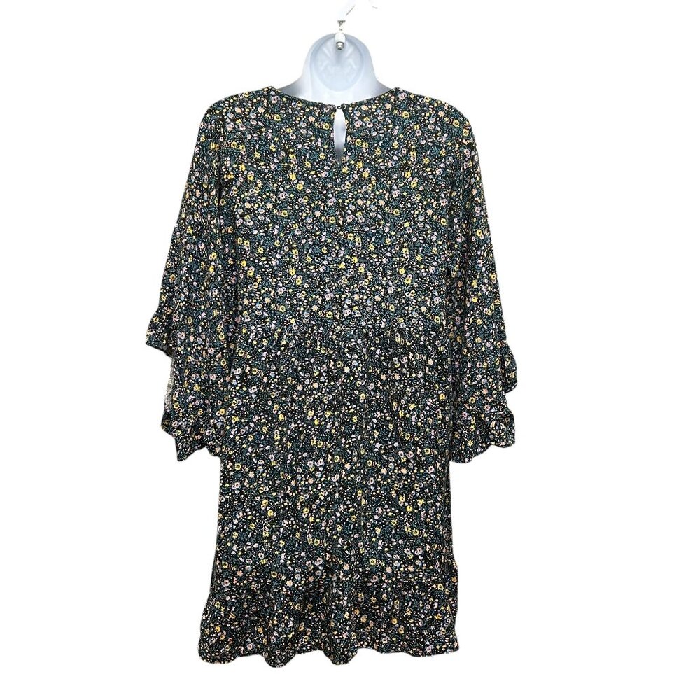 Black Vibrant Floral Voluminous Bell Sleeve Babydoll Dress Size XL - Picture 2 of 7